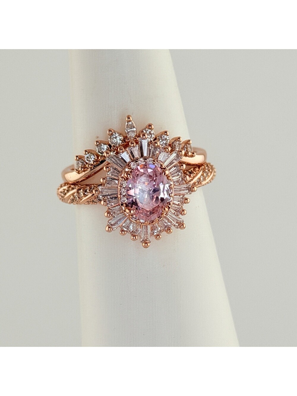 Bomb Party 2pc Sz 9 "Seeing Double" Rose Quartz on Rose Gold RBP2346 RETRO HTF